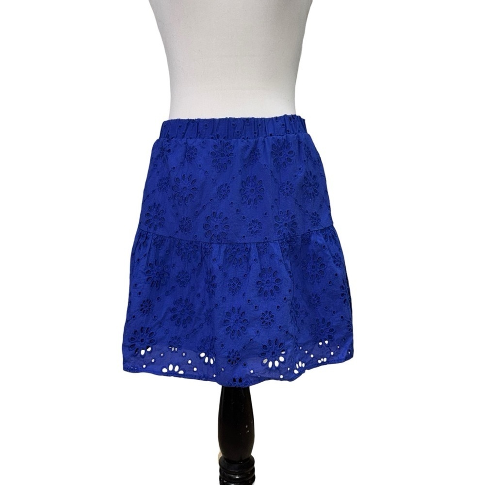 Celebrity Pink Women's L Large Mini Circle Skirt Eyelet Lace Crochet Blue Lined